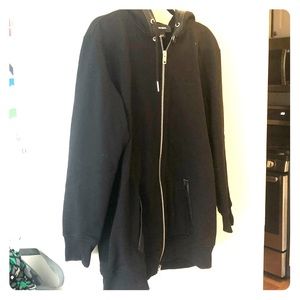 Long Length Black Hoodie w/ faux leather trim